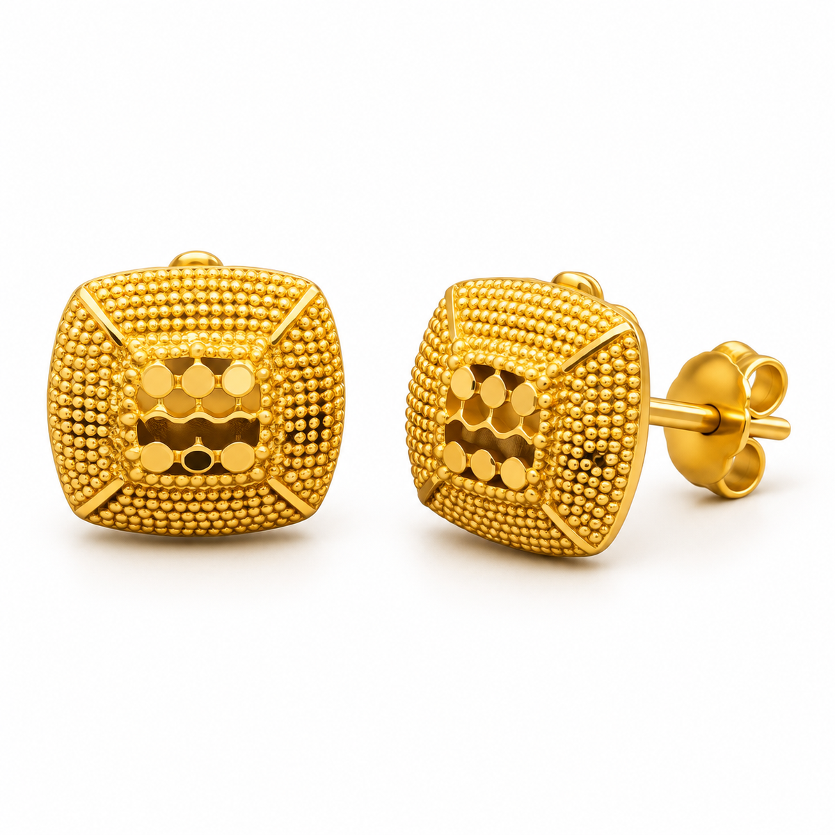 Golden Honeycomb Square Studs