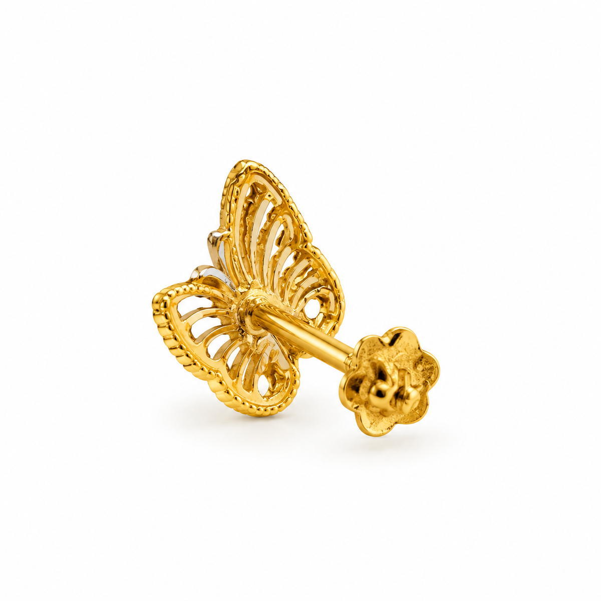 Golden Butterfly Studs with Blue Stone