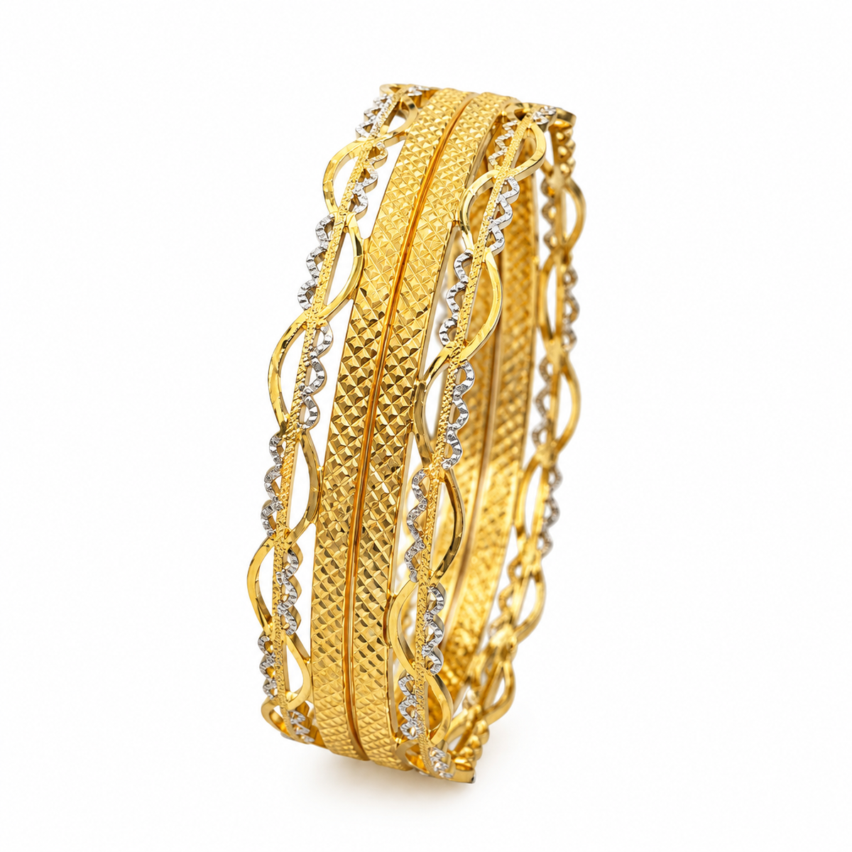 Elegant Gold Multi-Layer Textured Bangles