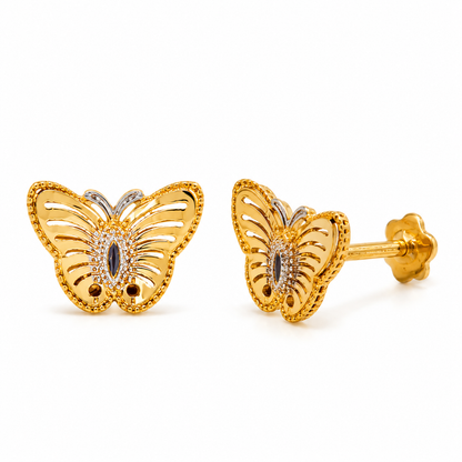 Golden Butterfly Studs with Blue Stone