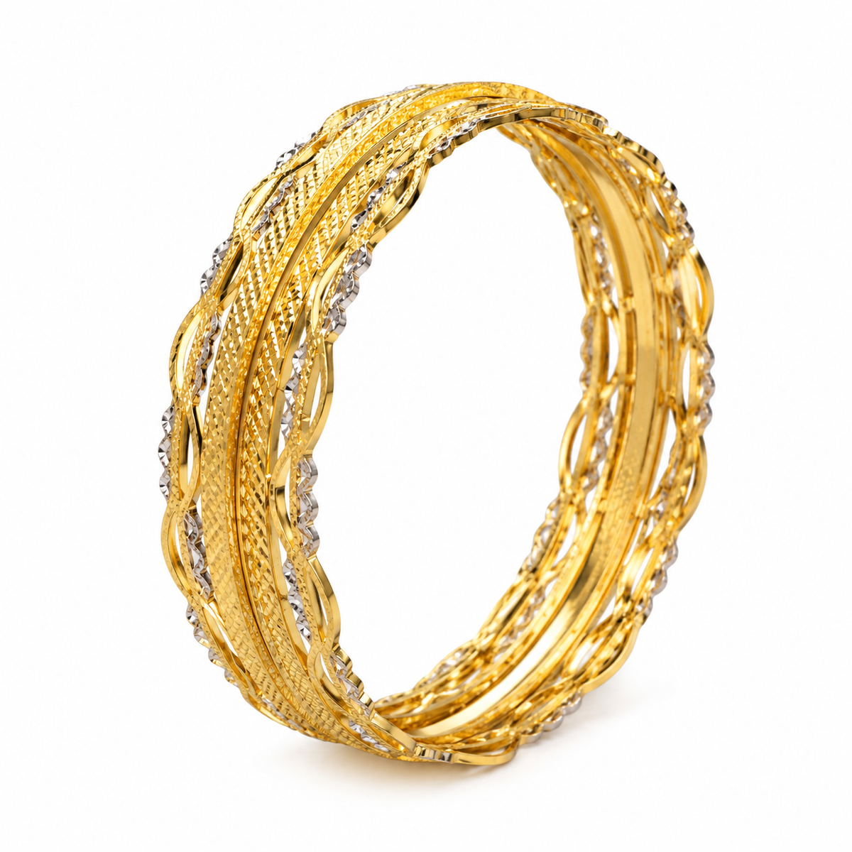 Elegant Gold Multi-Layer Textured Bangles
