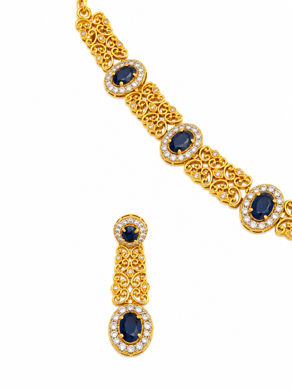 Gold Blue Stone Necklace Set