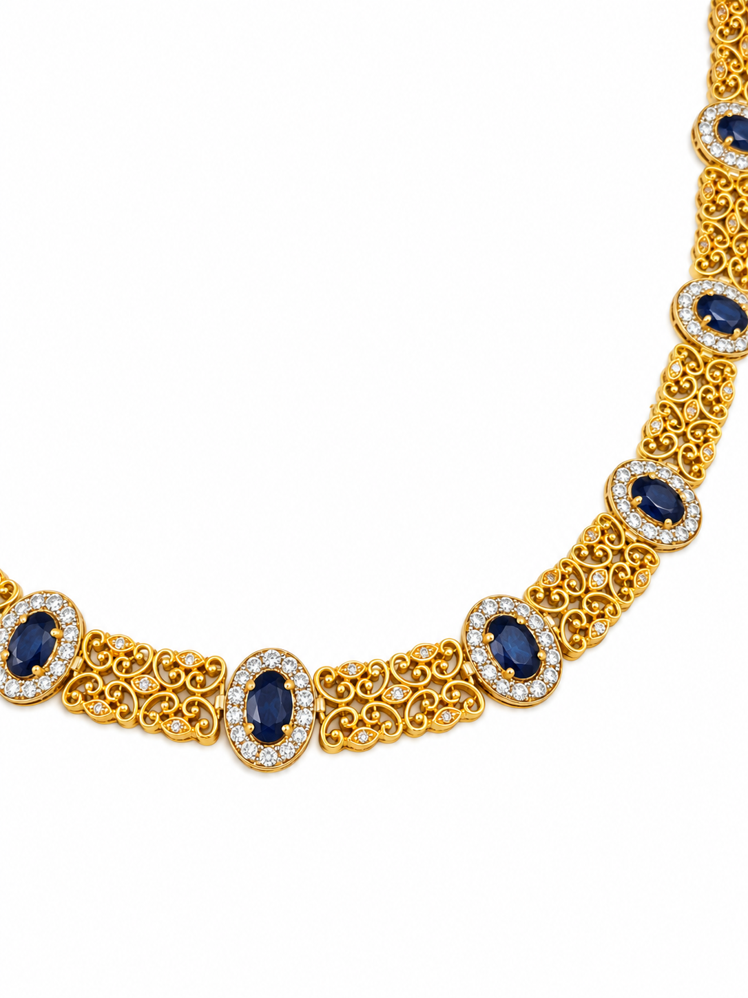 Gold Blue Stone Necklace Set