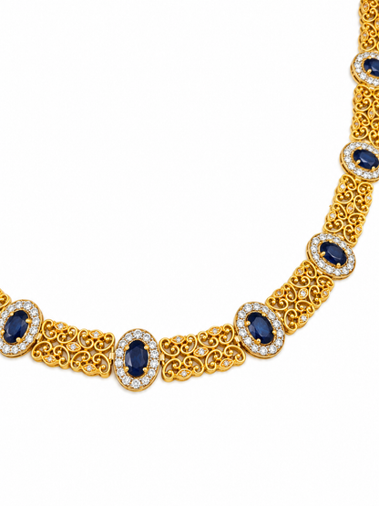 Gold Blue Stone Necklace Set