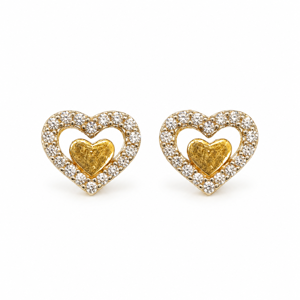 Golden Heart Studs with Crystal Accents