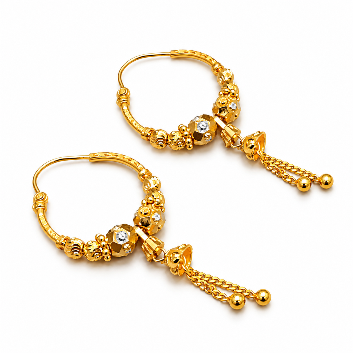 Gold Charm Drop Hoop Earrings