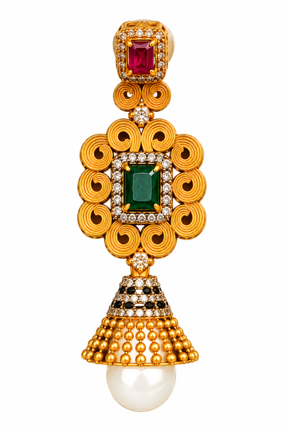 Gold Kundan Necklace Set with Green Stones