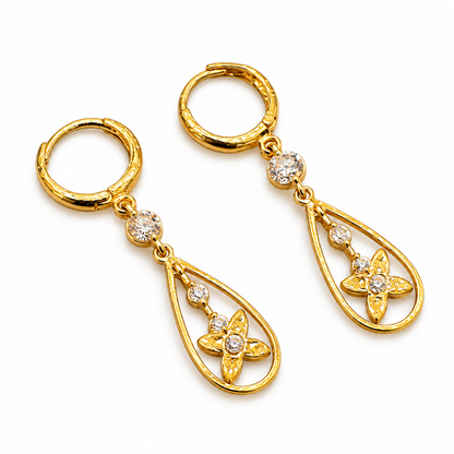 Gold Crystal Flower Drop Earrings