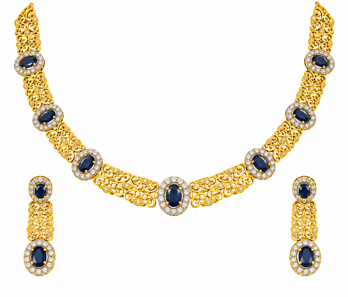 Gold Blue Stone Necklace Set