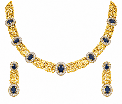 Gold Blue Stone Necklace Set