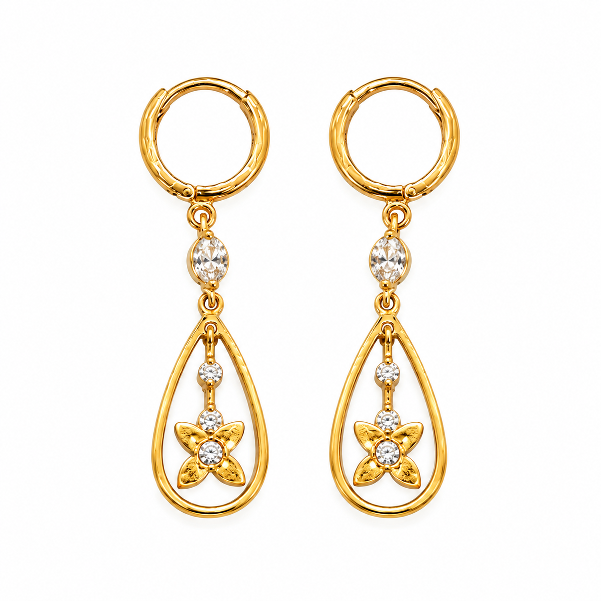 Gold Crystal Flower Drop Earrings