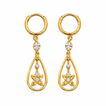 Gold Crystal Flower Drop Earrings