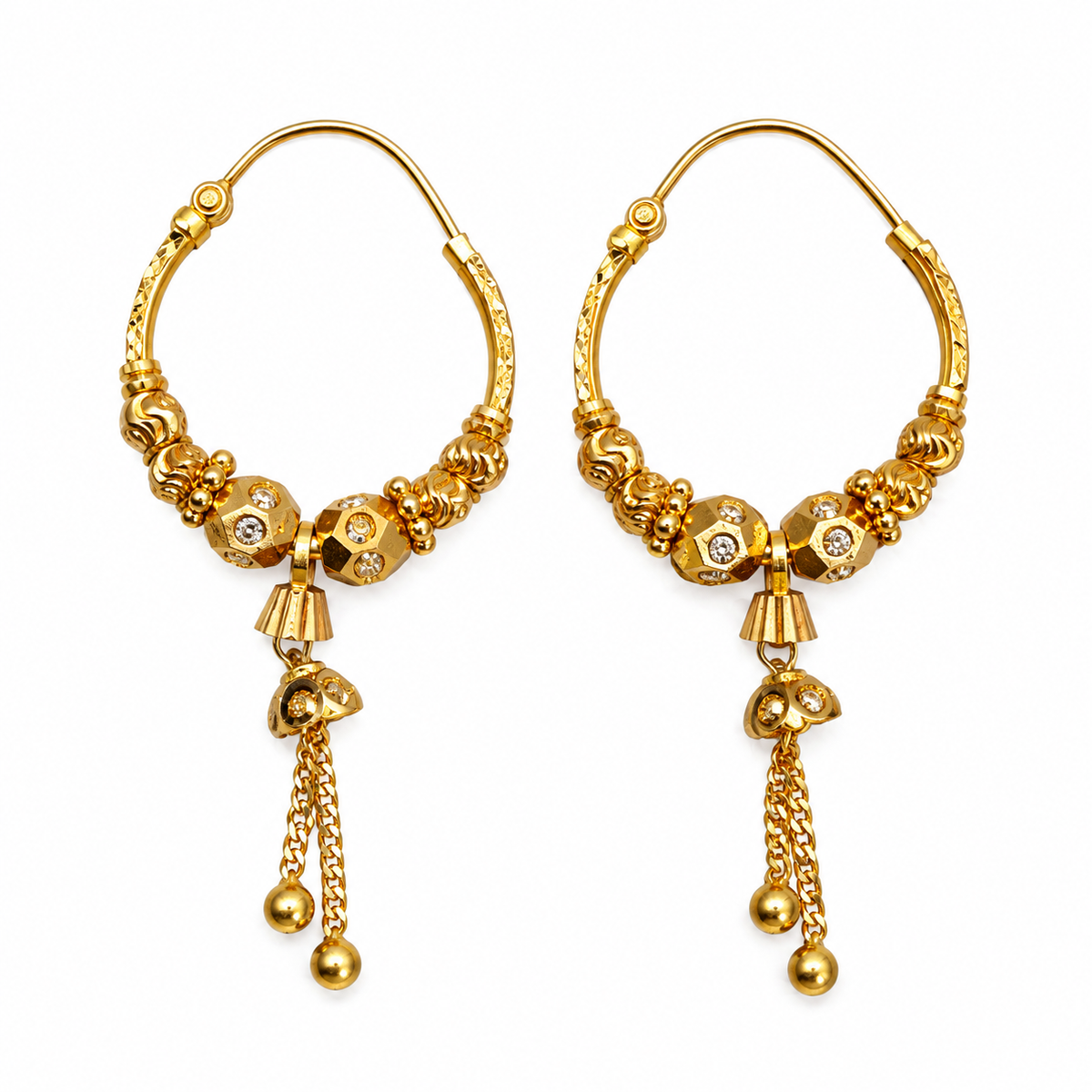 Gold Charm Drop Hoop Earrings