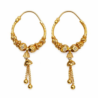 Gold Charm Drop Hoop Earrings