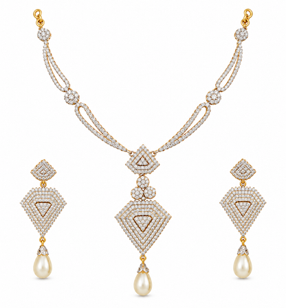 Gold Diamond Pearl Necklace Set