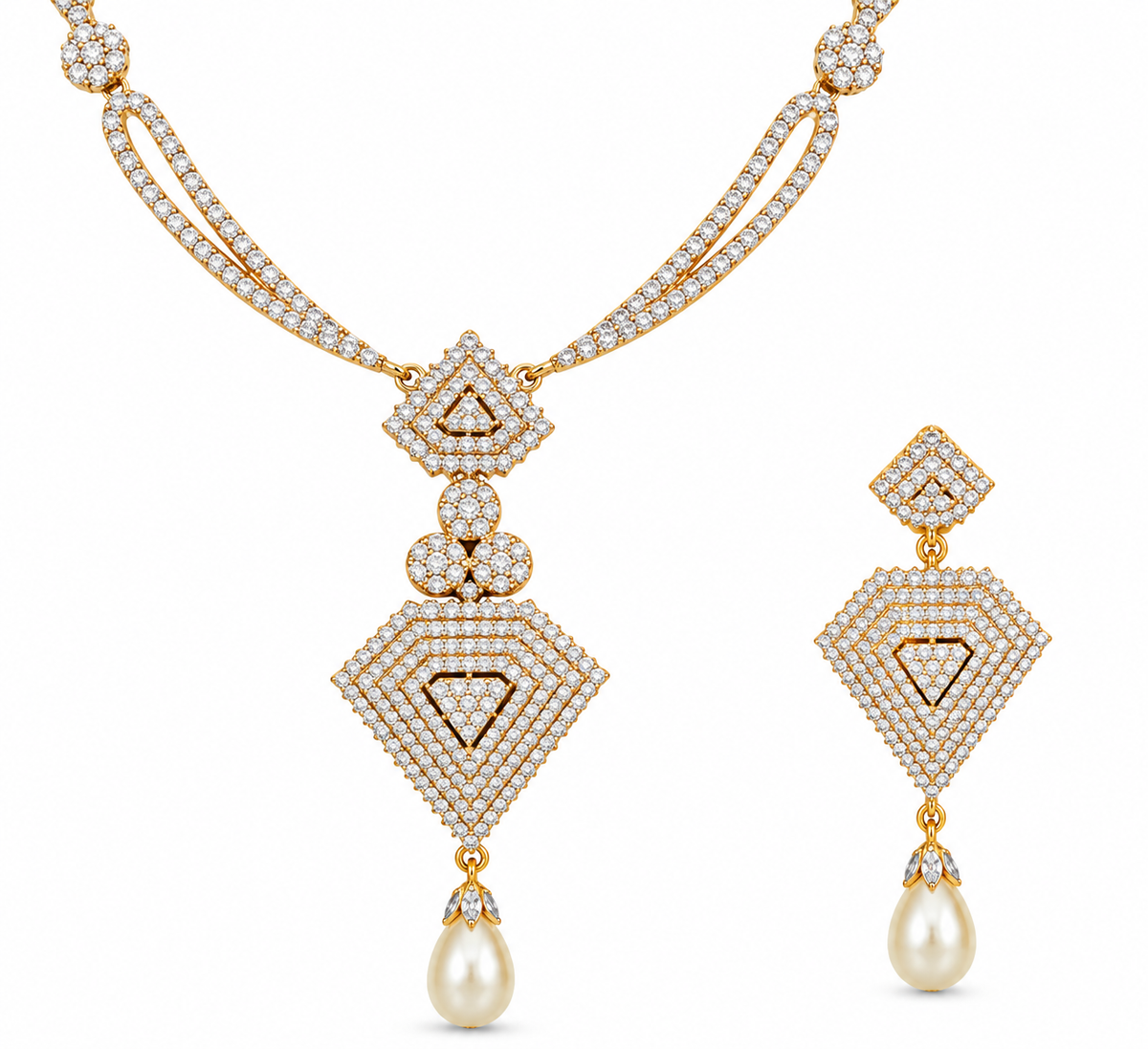 Gold Diamond Pearl Necklace Set