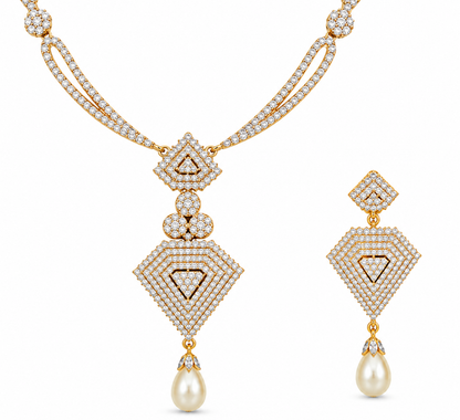 Gold Diamond Pearl Necklace Set
