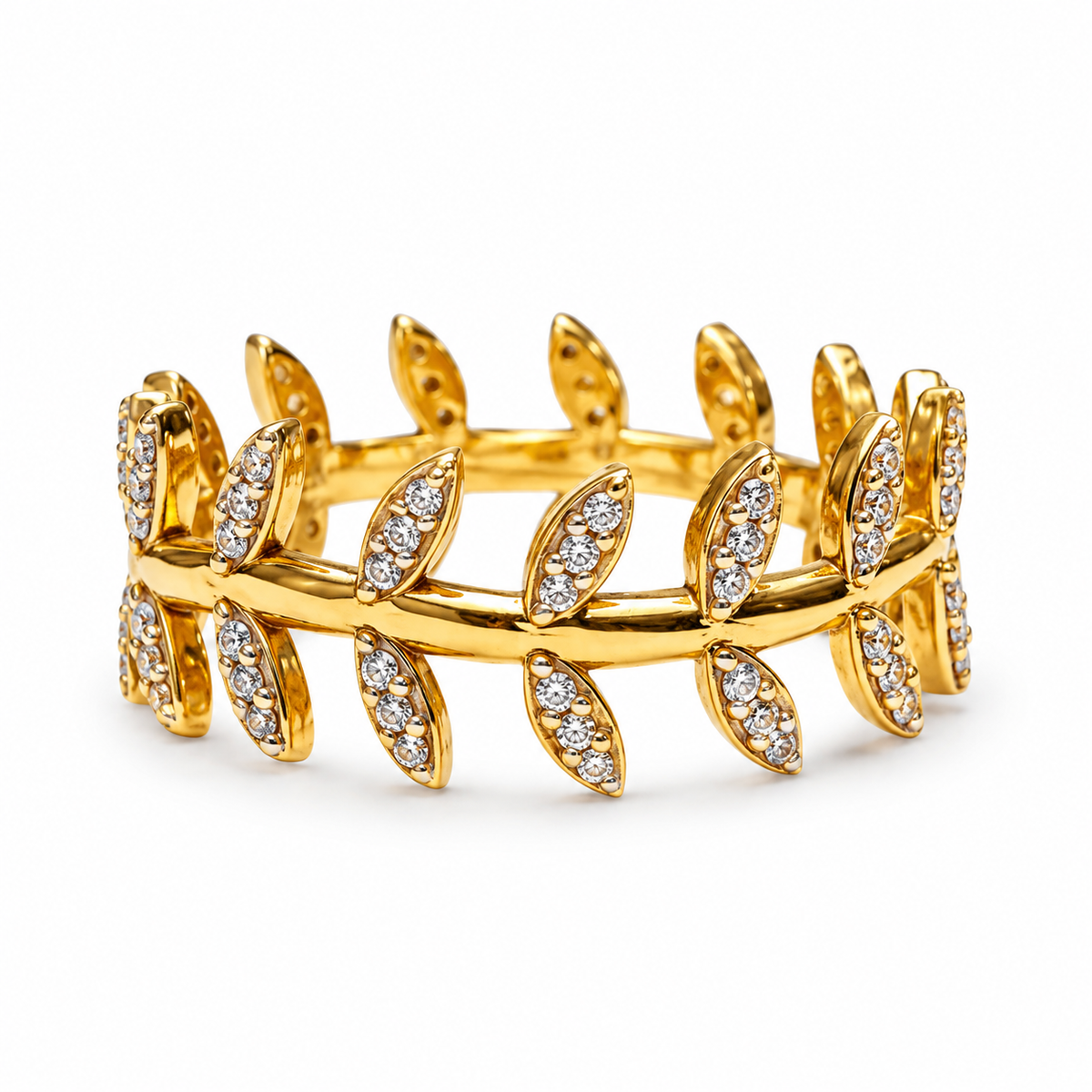 Gold Leaf Crystal Statement Ring