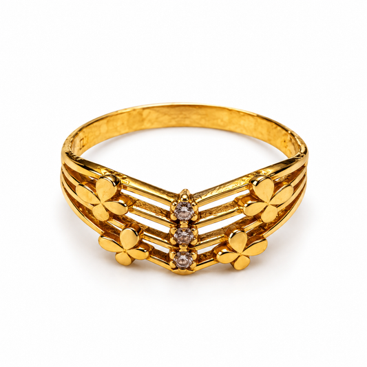 Gold Floral Chevron Ring