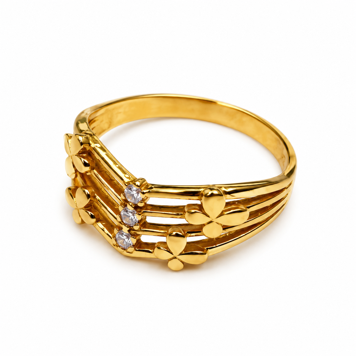 Gold Floral Chevron Ring