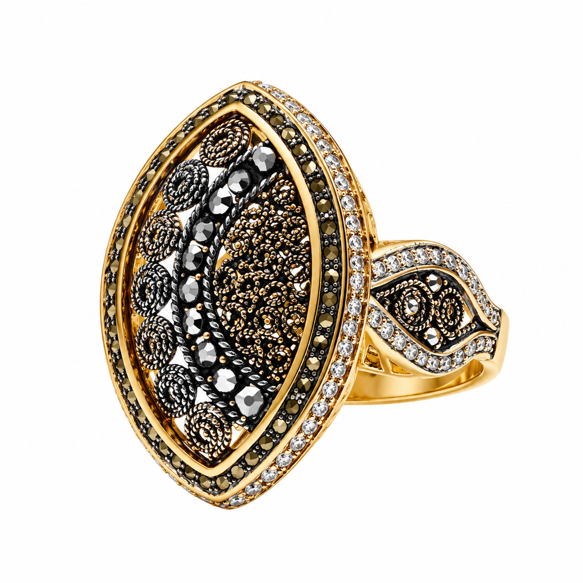 Gold & Black Filigree Statement Ring