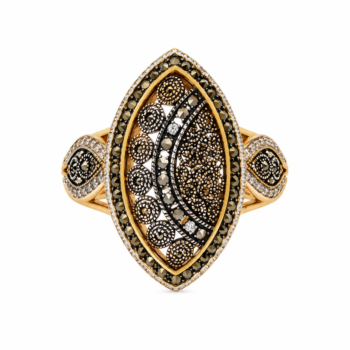Gold & Black Filigree Statement Ring